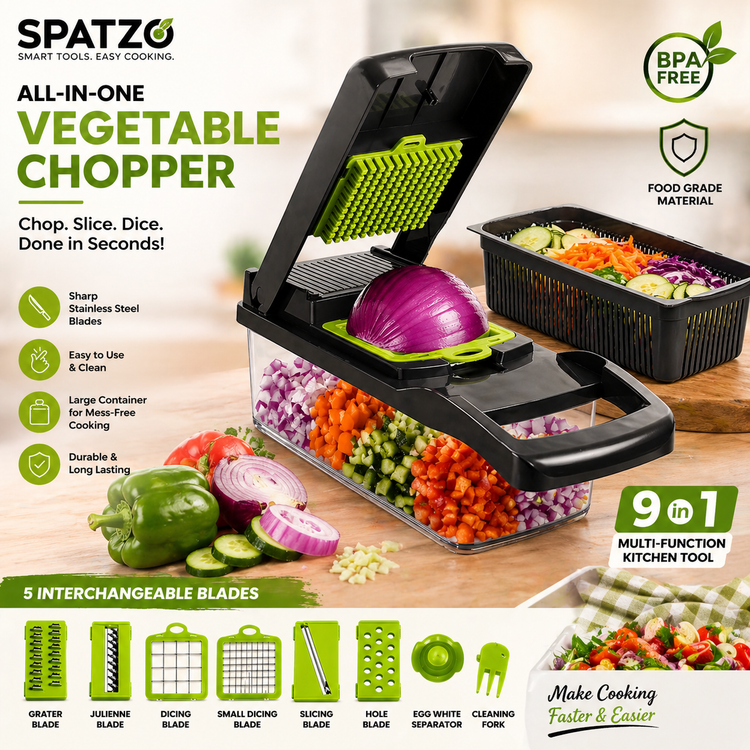 SPATZO 9-in-1 Veggie Slicer & Chopper