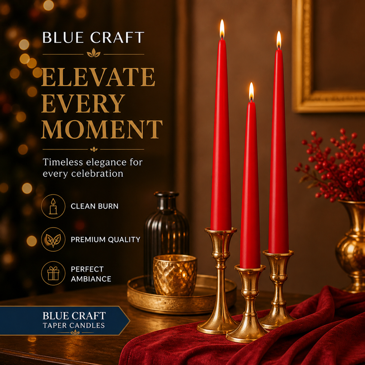 BLUE CRAFT Red Taper Candles – Pack of 10
