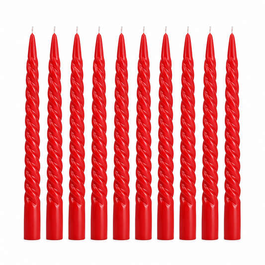 BLUE CRAFT Red Spiral Taper Candles – Pack of 10
