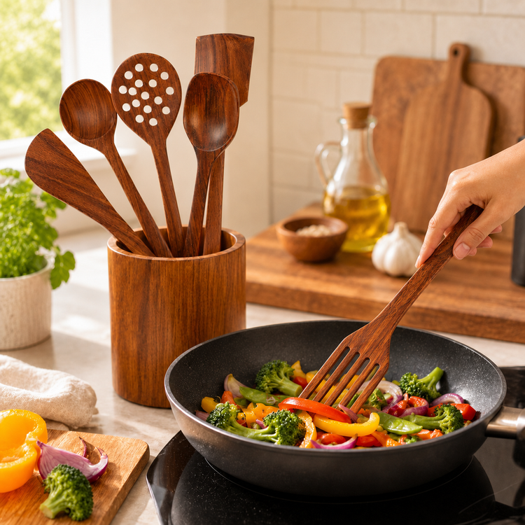 SPATZO Wooden Spatula Set – Pack of 7