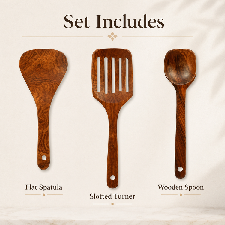 SPATZO Wooden Spatula Set – Pack of 3