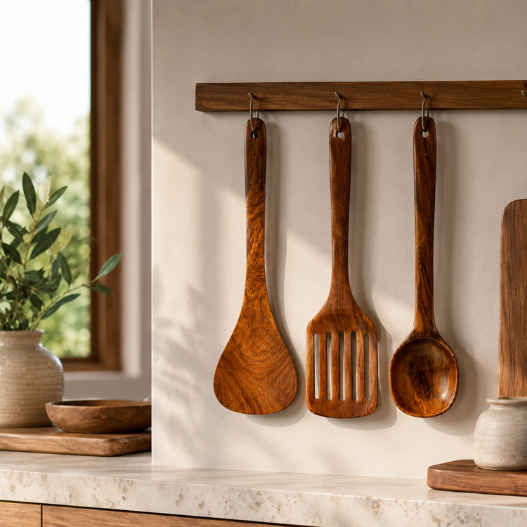 SPATZO Wooden Spatula Set – Pack of 3