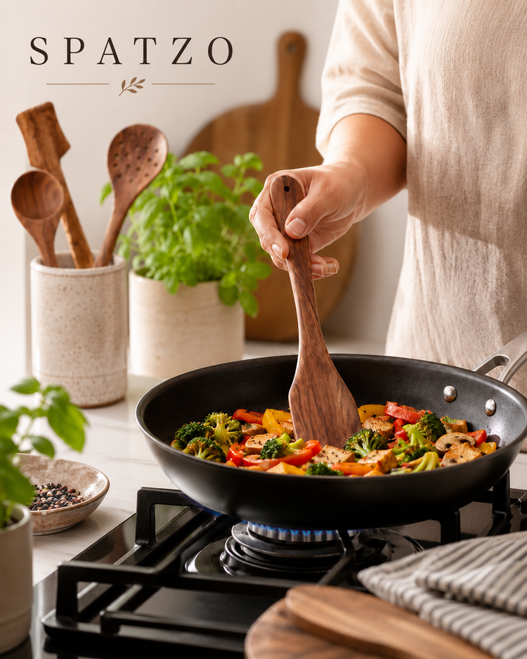 SPATZO Wooden Spatula Set – Pack of 4