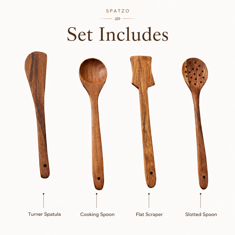 SPATZO Wooden Spatula Set – Pack of 4
