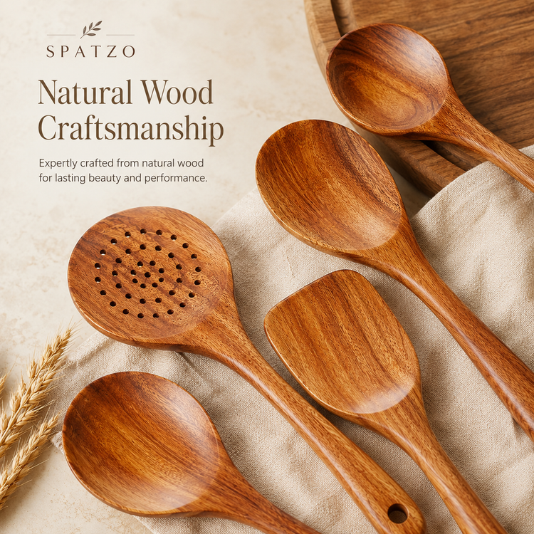 SPATZO Wooden Spatula Set – Pack of 5