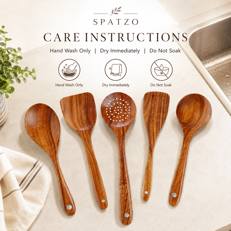 SPATZO Wooden Spatula Set – Pack of 5