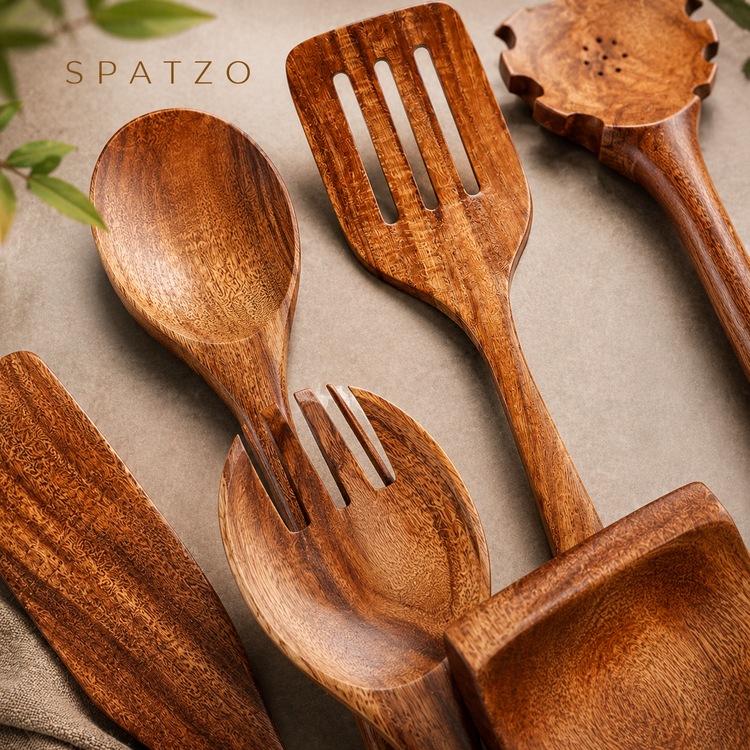 SPATZO Wooden Spatula Set – Pack of 6