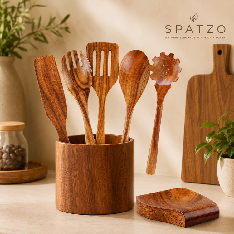 SPATZO Wooden Spatula Set – Pack of 6