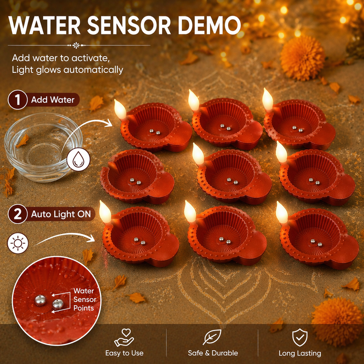 BLUE CRAFT Traditional Round LED Water Sensor Diya