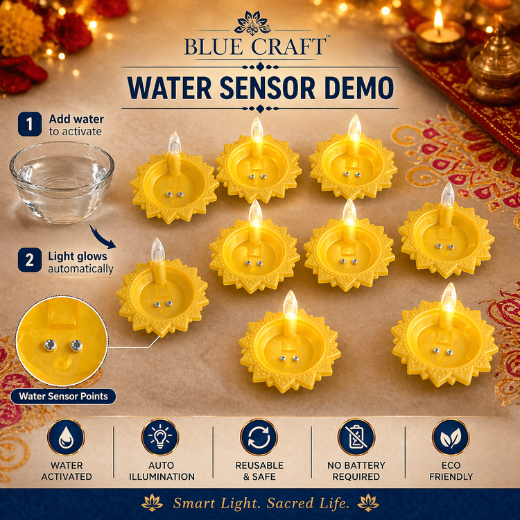 BLUE CRAFT Lotus LED Water Sensor Diya – Pack of 12