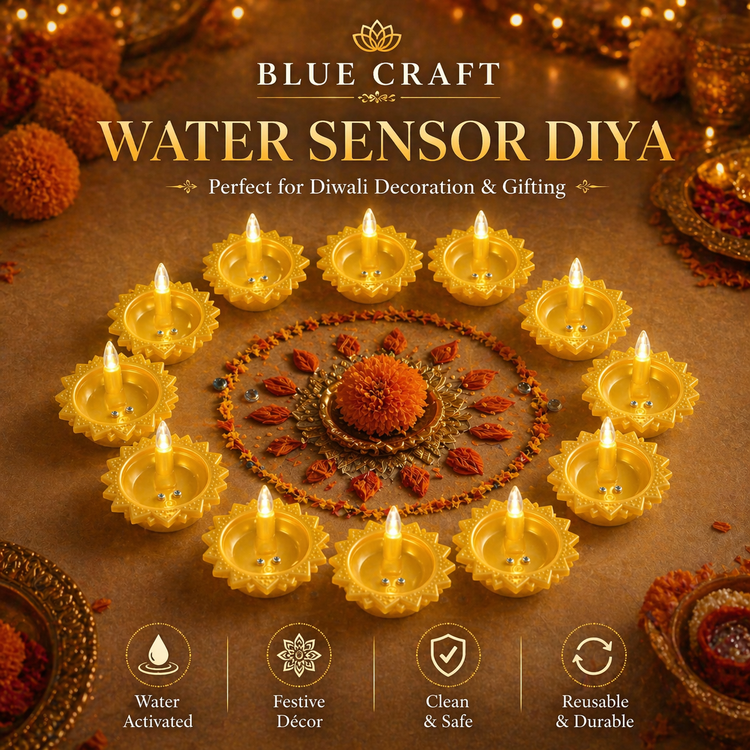 BLUE CRAFT Lotus LED Water Sensor Diya – Pack of 12