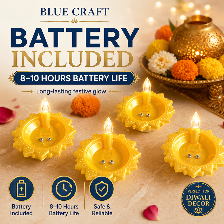 BLUE CRAFT Lotus LED Water Sensor Diya – Pack of 12