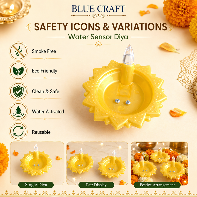 BLUE CRAFT Lotus LED Water Sensor Diya – Pack of 12