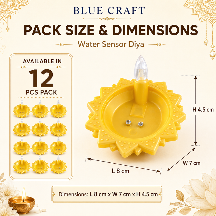 BLUE CRAFT Lotus LED Water Sensor Diya – Pack of 12