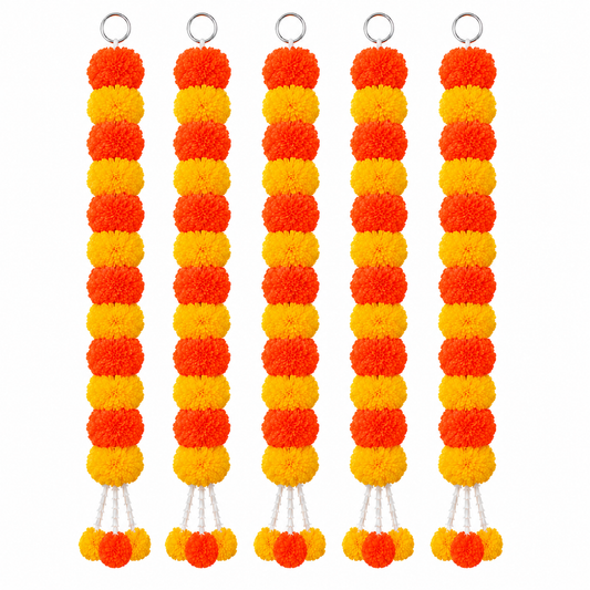 BLUE CRAFT Marigold Artificial Flower Garland – 5 Feet , Lemon and Orange
