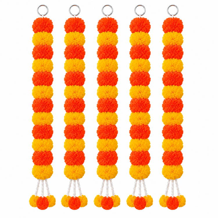 BLUE CRAFT Marigold Artificial Flower Garland – 5 Feet , Lemon and Orange