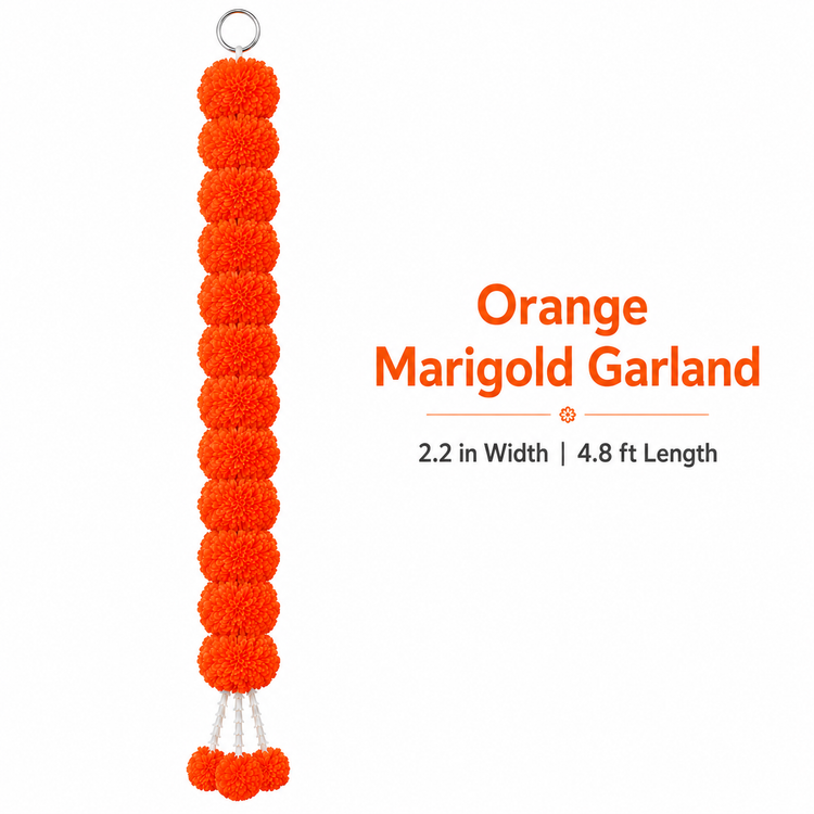 BLUE CRAFT Marigold Artificial Flower Garland – 5 Feet , Orange
