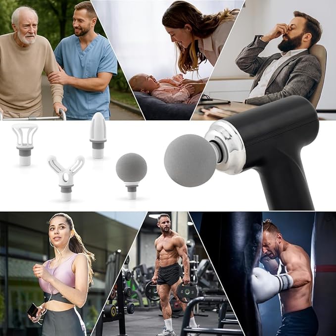 Massage Gun with 4 Attachment Heads, Percussion Massager, Deep Tissue Muscle Recovery (Multicolor)