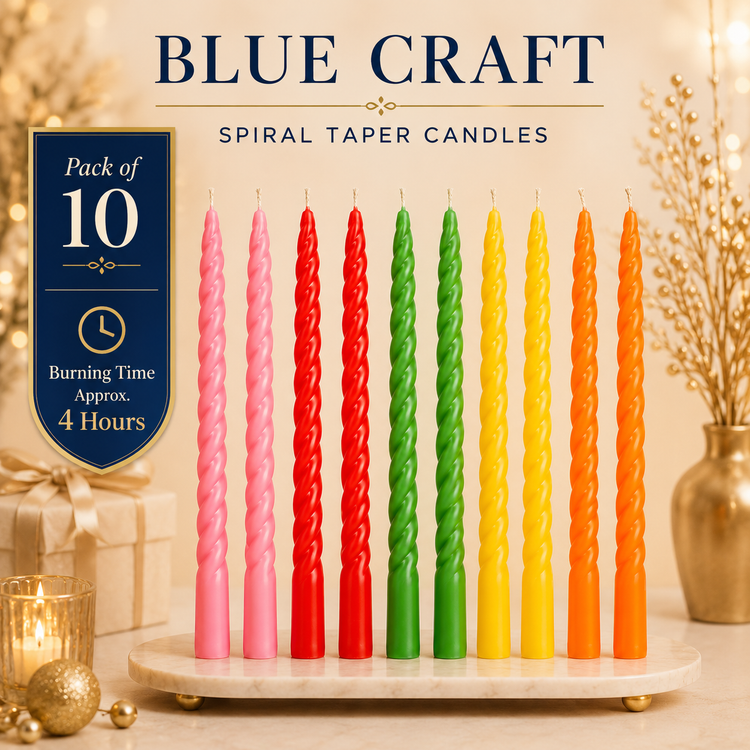 BLUE CRAFT Multicolor Spiral Taper Candles – Pack of 10