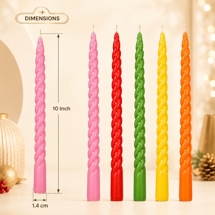 BLUE CRAFT Multicolor Spiral Taper Candles – Pack of 10