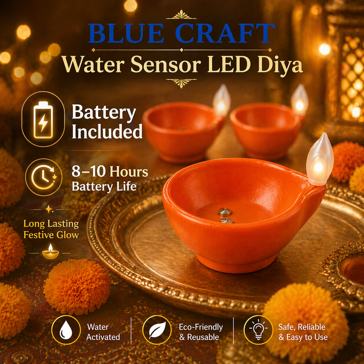 BLUE CRAFT Round LED Water Sensor Diya – Pack of 14