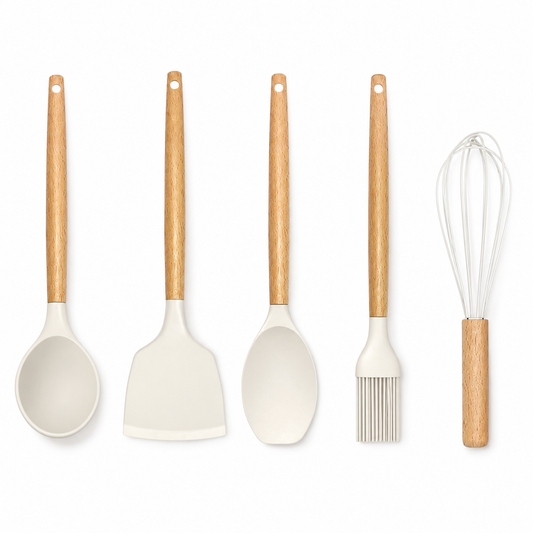 SPATZO Silicone Kitchen Utensil Set – 5 Piece Beige