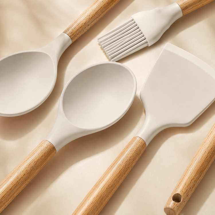 SPATZO Silicone Kitchen Utensil Set – Pack of 5 Beige