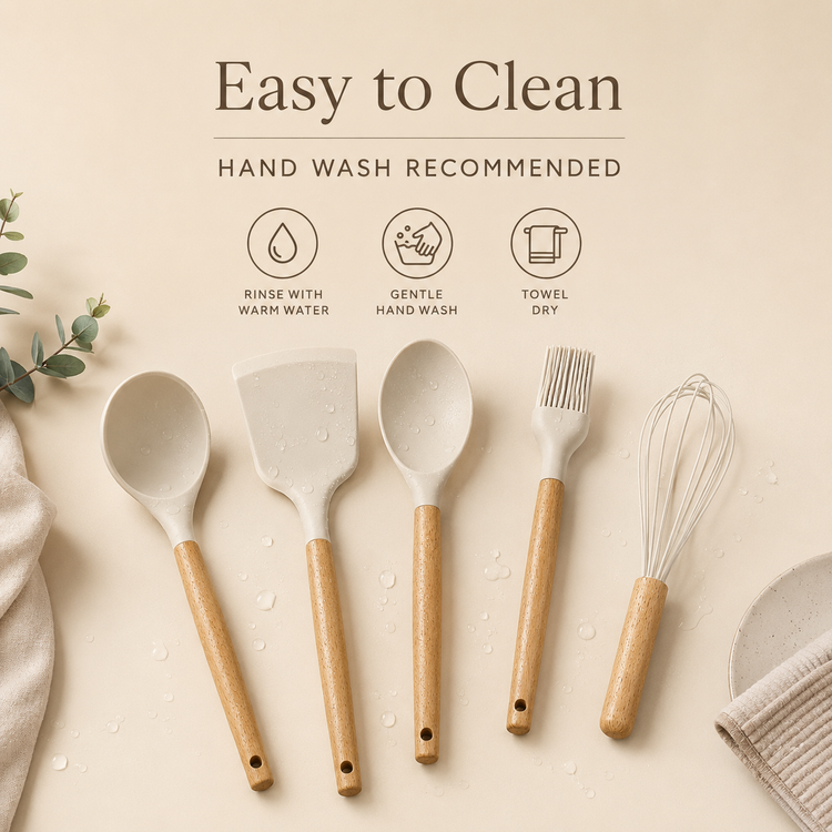 SPATZO Silicone Kitchen Utensil Set – 5 Piece Beige