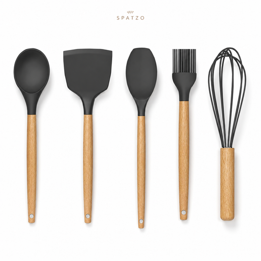 SPATZO Silicone Kitchen Utensil Set – Pack of 5 Dark Gray