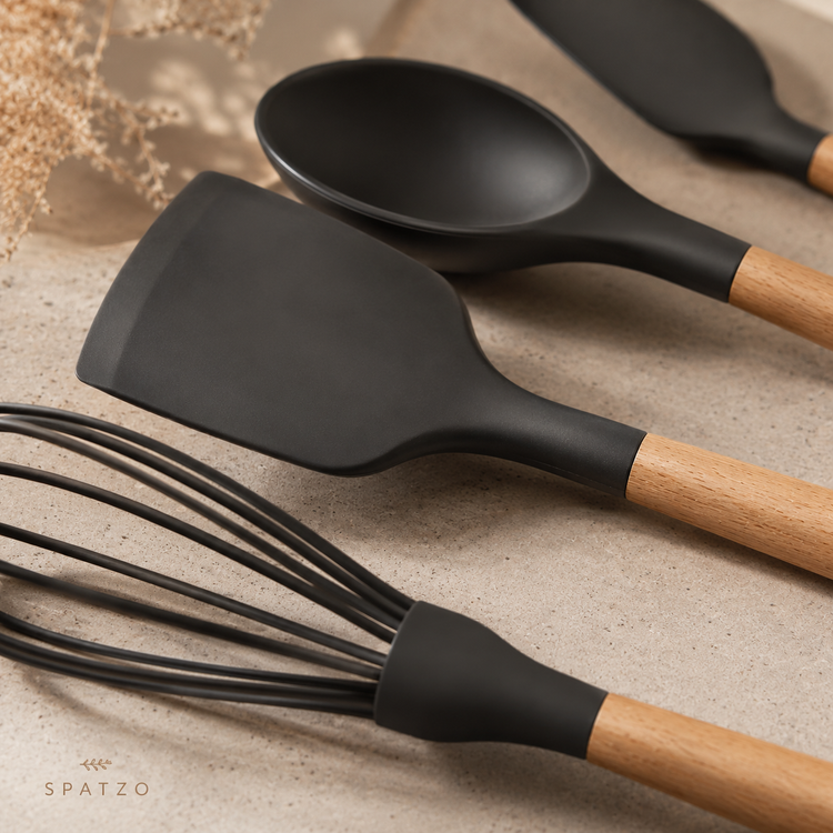 SPATZO Silicone Kitchen Utensil Set – Pack of 5 Dark Gray