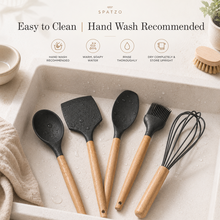 SPATZO Silicone Kitchen Utensil Set – Pack of 5 Dark Gray
