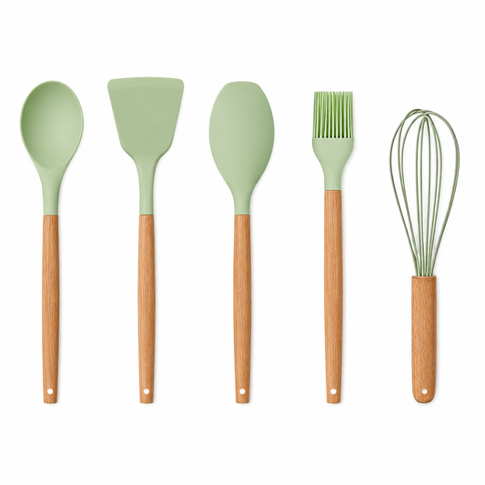 SPATZO Silicone Kitchen Utensil Set – Pack of 5 Light Green