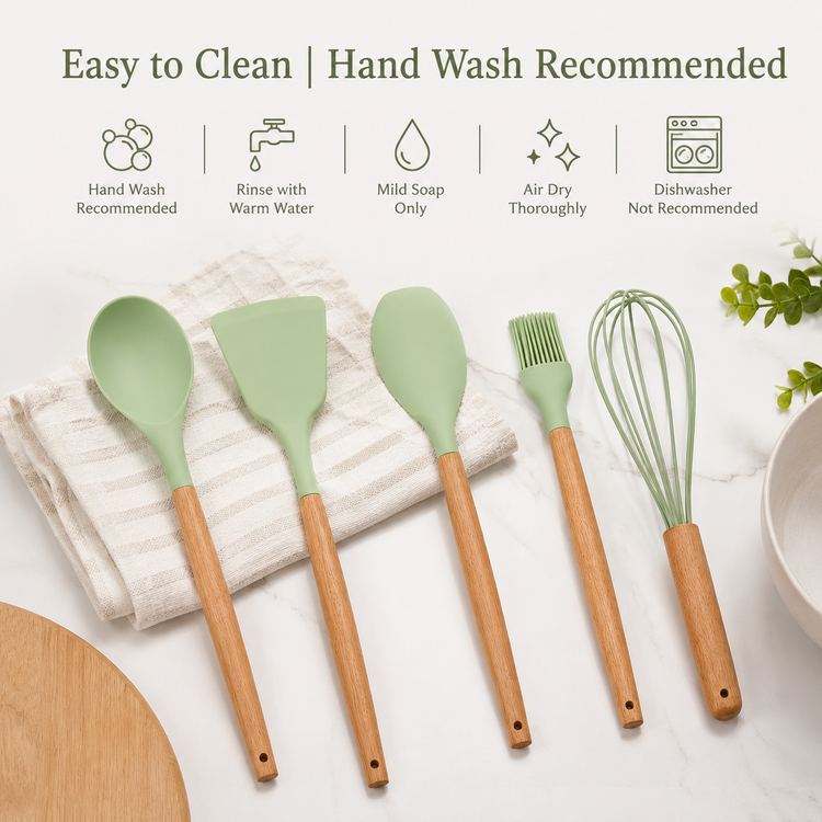 SPATZO Silicone Kitchen Utensil Set – Pack of 5 Light Green