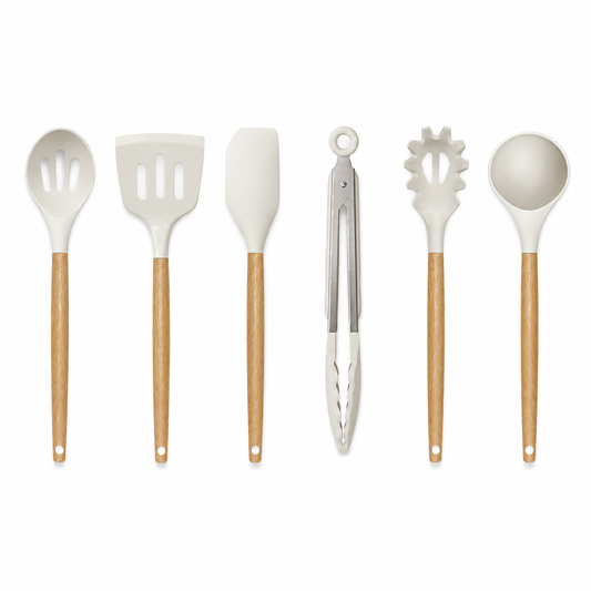 SPATZO Silicone Kitchen Utensil Set – Pack of 6 Beige