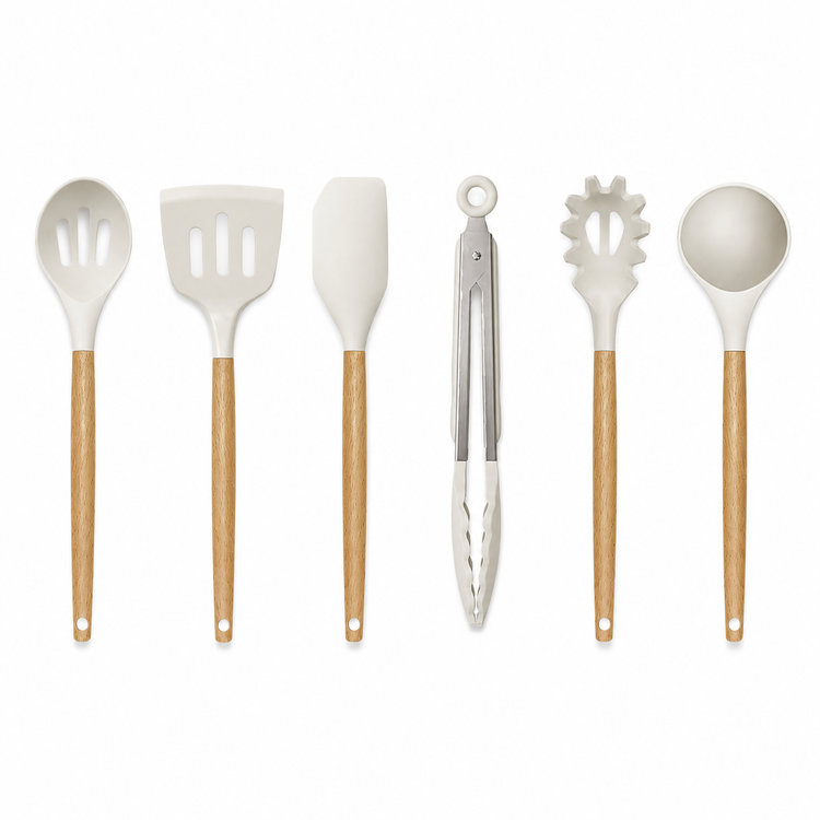 SPATZO Silicone Kitchen Utensil Set – Pack of 6 Beige