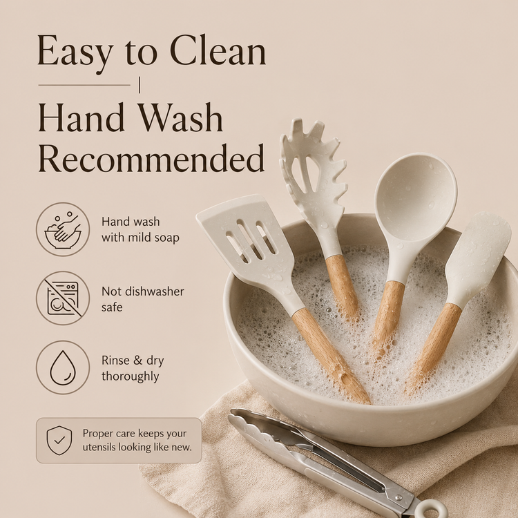 SPATZO Silicone Kitchen Utensil Set – Pack of 6 Beige