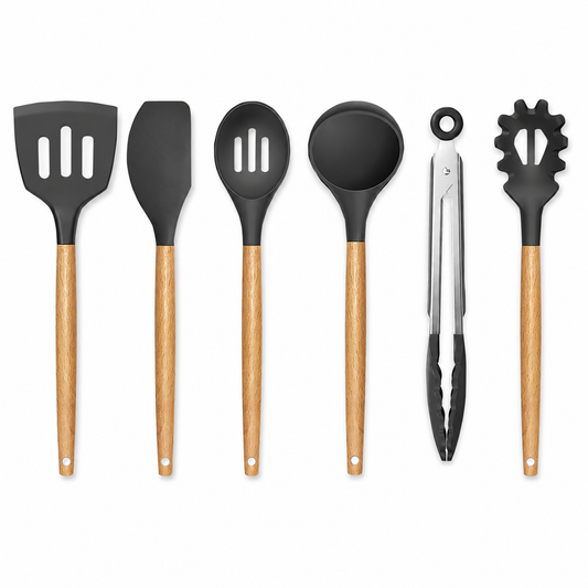 SPATZO Silicone Kitchen Utensil Set – Pack of 6 Dark Gray