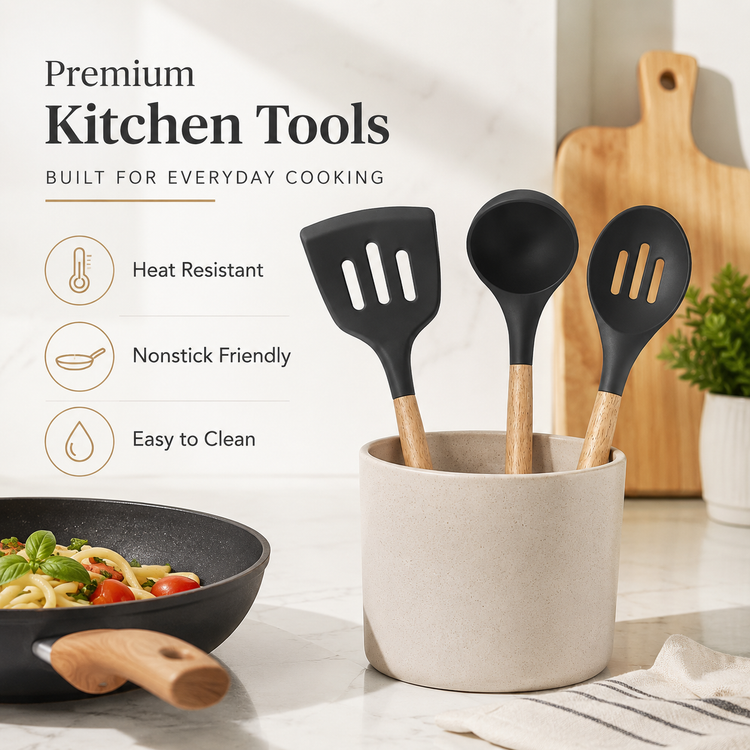 SPATZO Silicone Kitchen Utensil Set – Pack of 6 Dark Gray