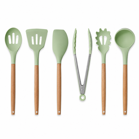 SPATZO Silicone Kitchen Utensil Set – Pack of 6 Light Green