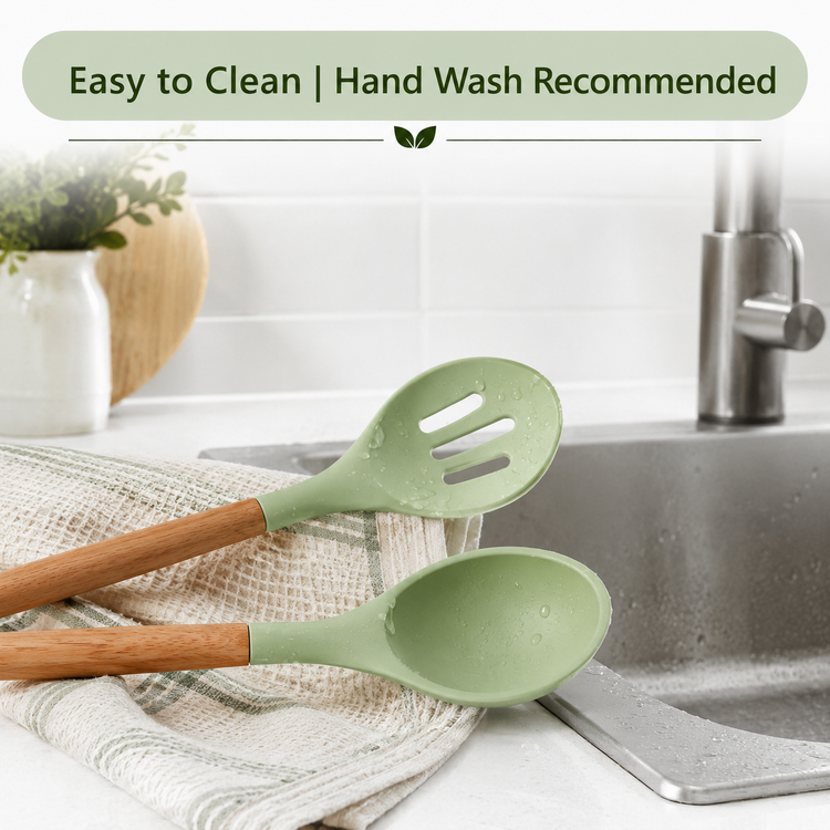 SPATZO Silicone Kitchen Utensil Set – Pack of 6 Light Green