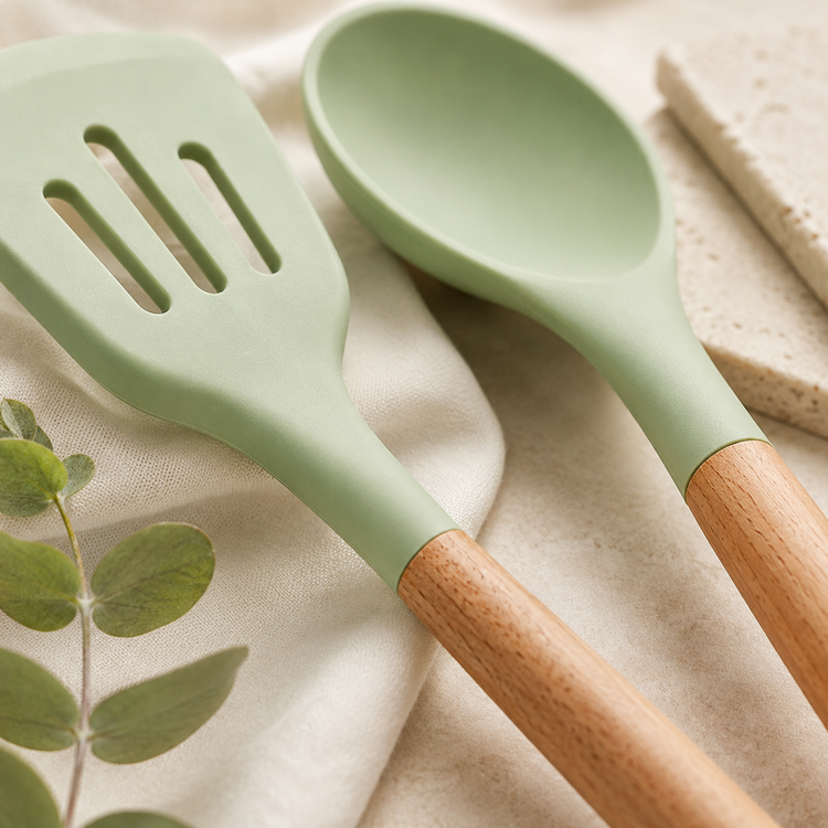 SPATZO Silicone Kitchen Utensil Set – Pack of 6 Light Green