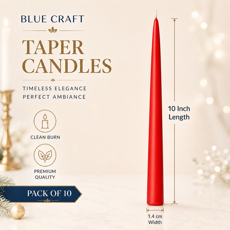 BLUE CRAFT Red Taper Candles – Pack of 10