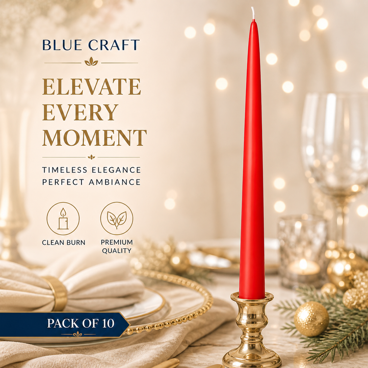 BLUE CRAFT Red Taper Candles – Pack of 10