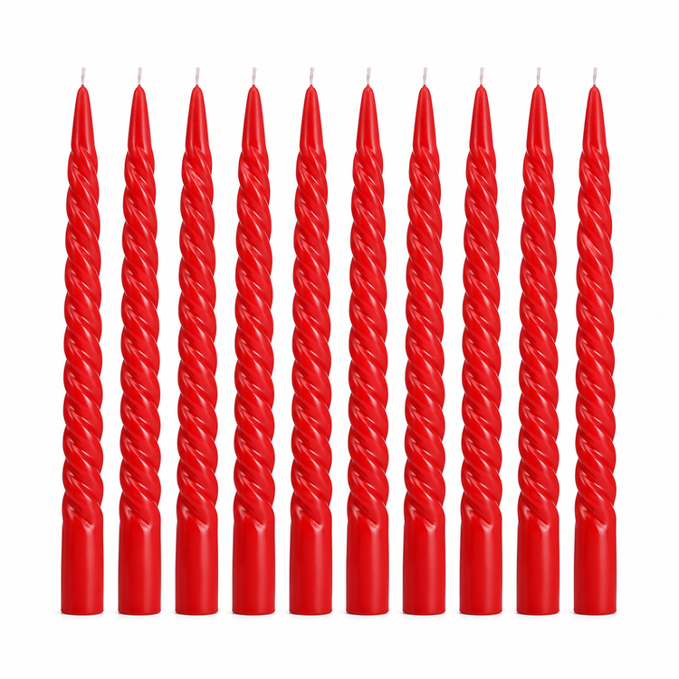 BLUE CRAFT Red Spiral Taper Candles – Pack of 10