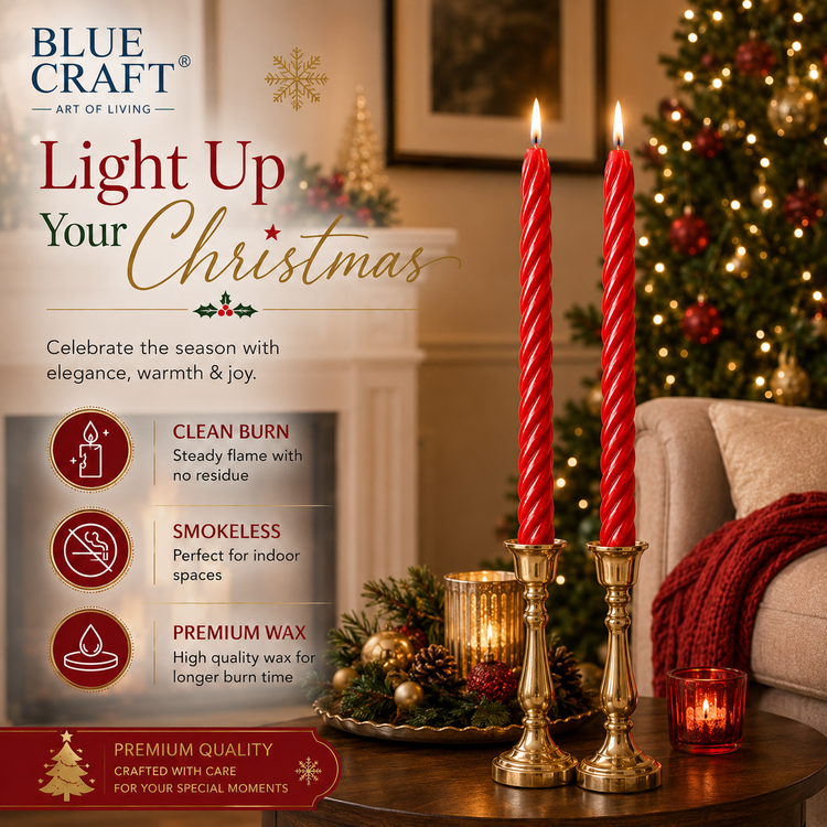 BLUE CRAFT Red Spiral Taper Candles – Pack of 10