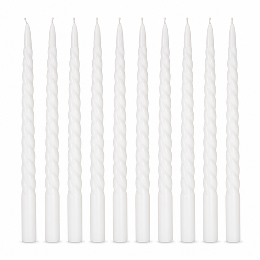 BLUE CRAFT White Spiral Taper Candles – Pack of 10