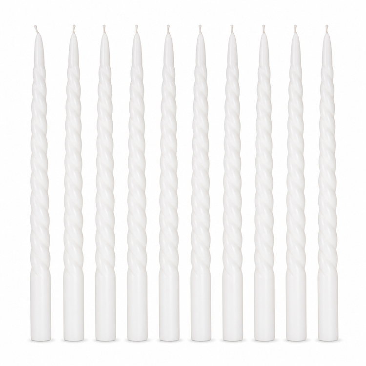 BLUE CRAFT White Spiral Taper Candles – Pack of 10