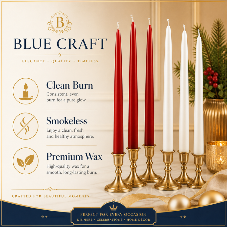 BLUE CRAFT White Taper Candles – Pack of 10