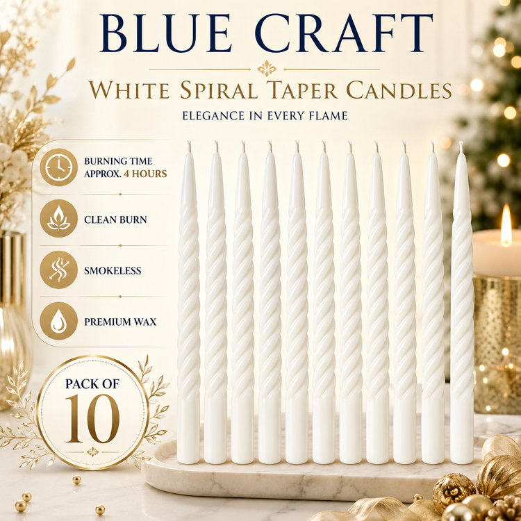 BLUE CRAFT White Taper Candles – Pack of 10