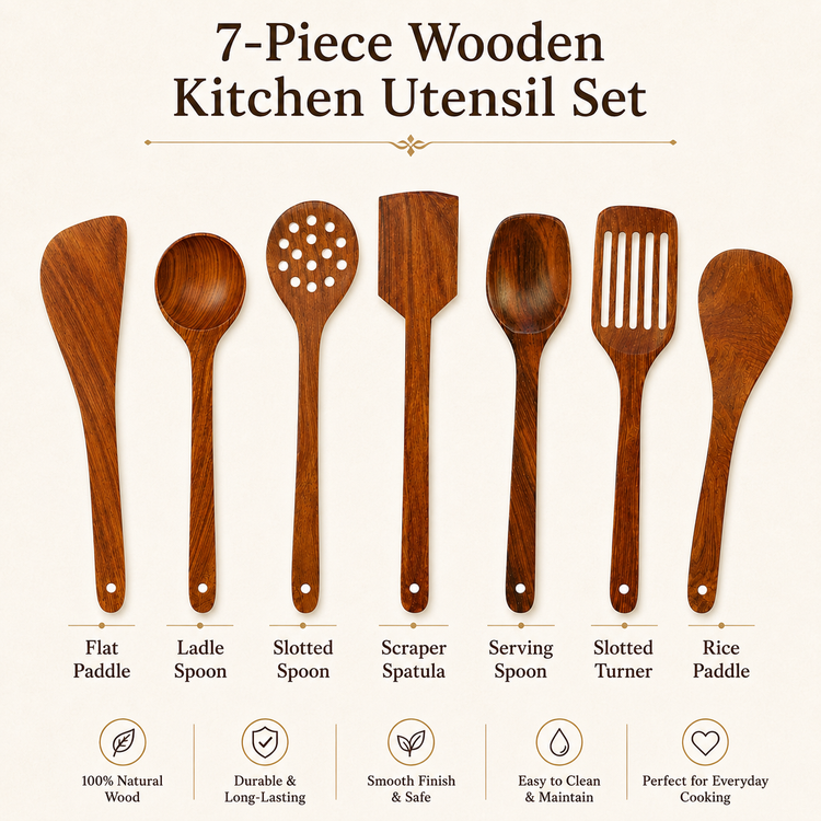 SPATZO Wooden Spatula Set – Pack of 7